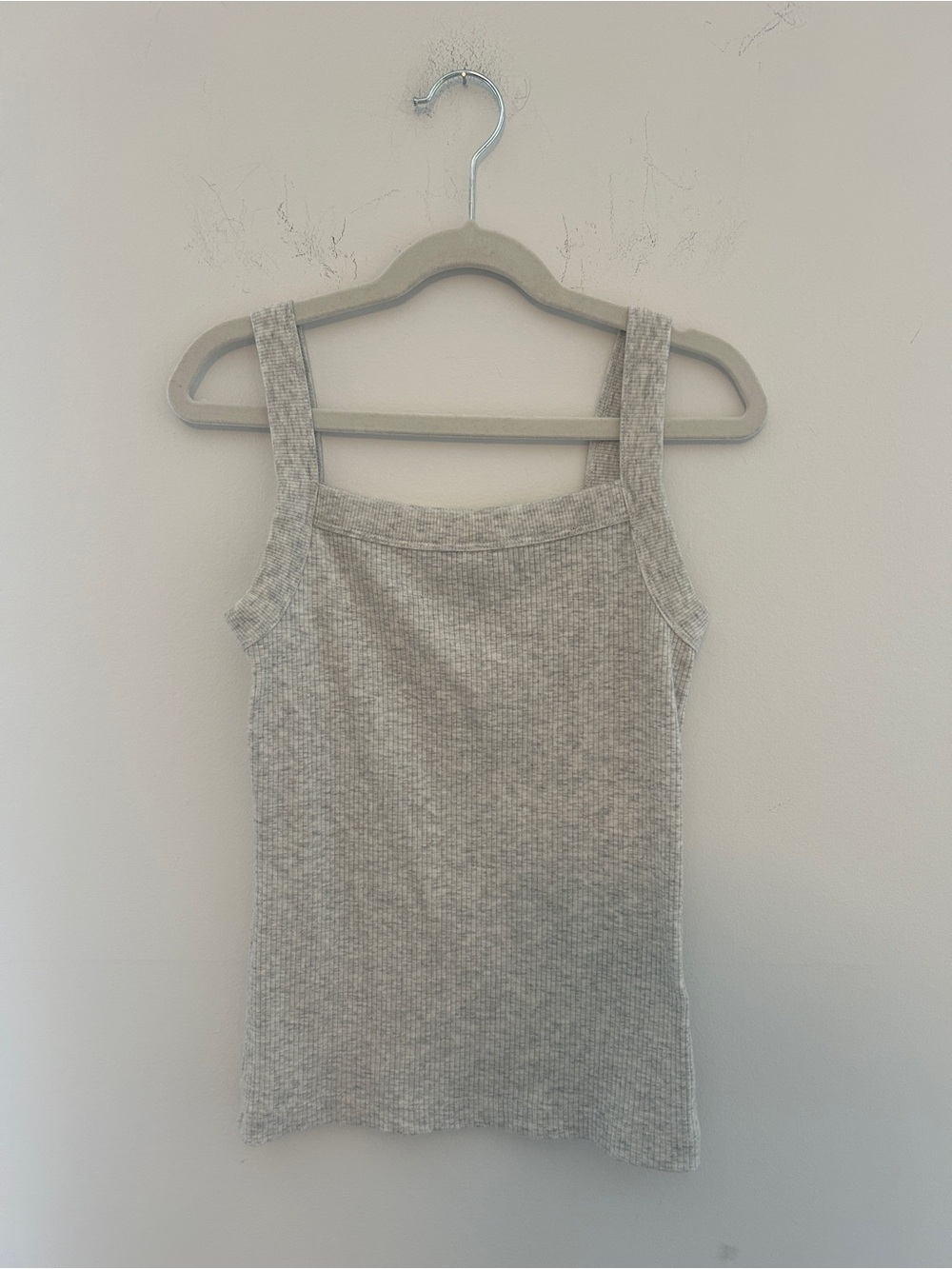 American Eagle Outfitters Ribbed Square-Neck Tank - Heather Gray